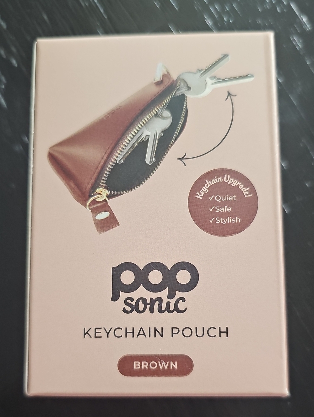 PopSonic Brown Keychain Pouch - Compact Leather Key & Card Holder